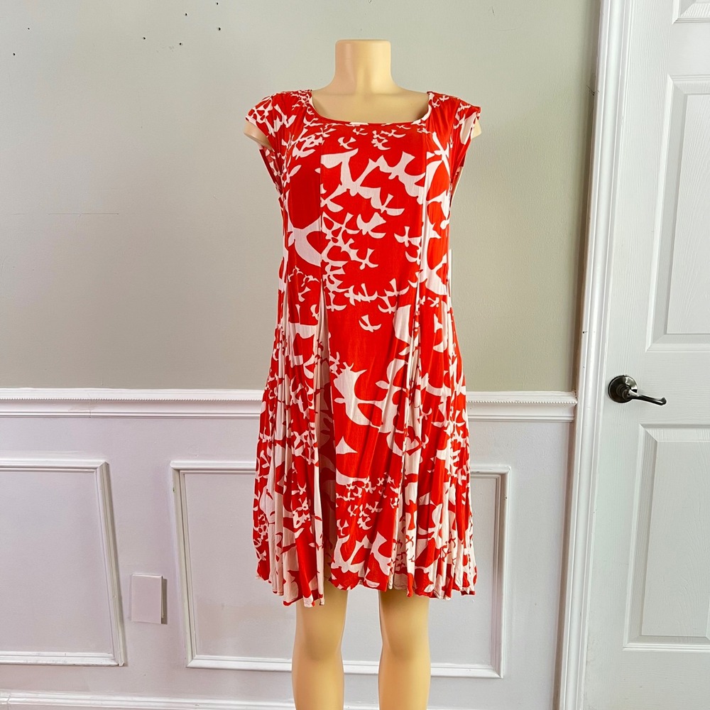 Maeve Anthropologie Dress S Orange White Corset Bird Print Lace Up Fit Flare